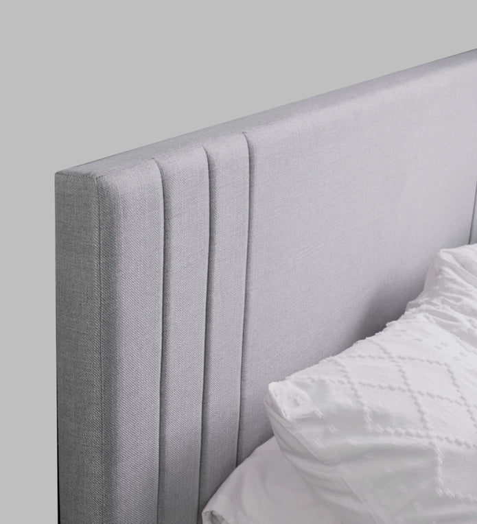 Ananda Queen Bedroom Set – Upholstered Bed & 4-Door Wardrobe (White & Silver Oak)