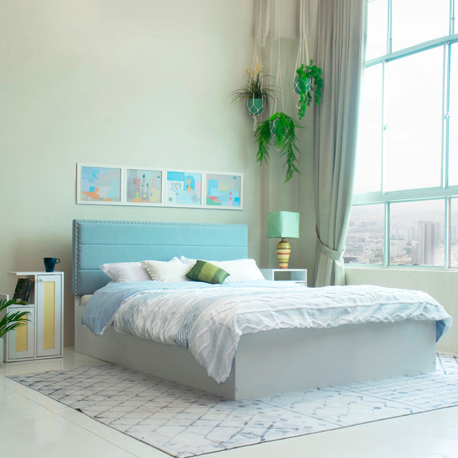 سرير سامادهي كوين - مُنجّد بالجلد الصناعي مع صندوق تخزين