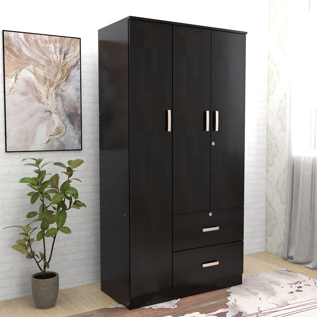 Ren 3-Door Engineered Wood Wardrobe – Spacious Bedroom Almirah with Shelves
