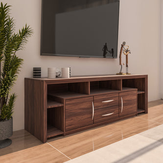 Yuko Wooden TV Unit with 2 Drawers – Columbia Walnut Finish – DF2H