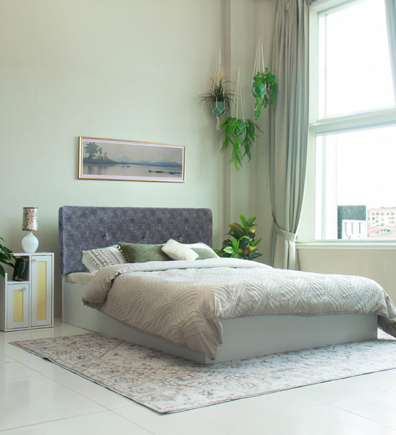 Japa Queen Bed – Leatherette Upholstered Bed with Box Storage