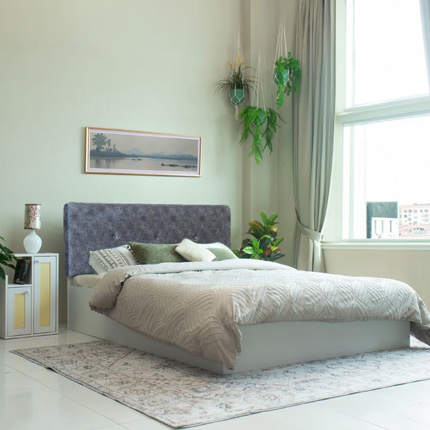 سرير جابا كوين - سرير منجد من الجلد الصناعي مع صندوق تخزين