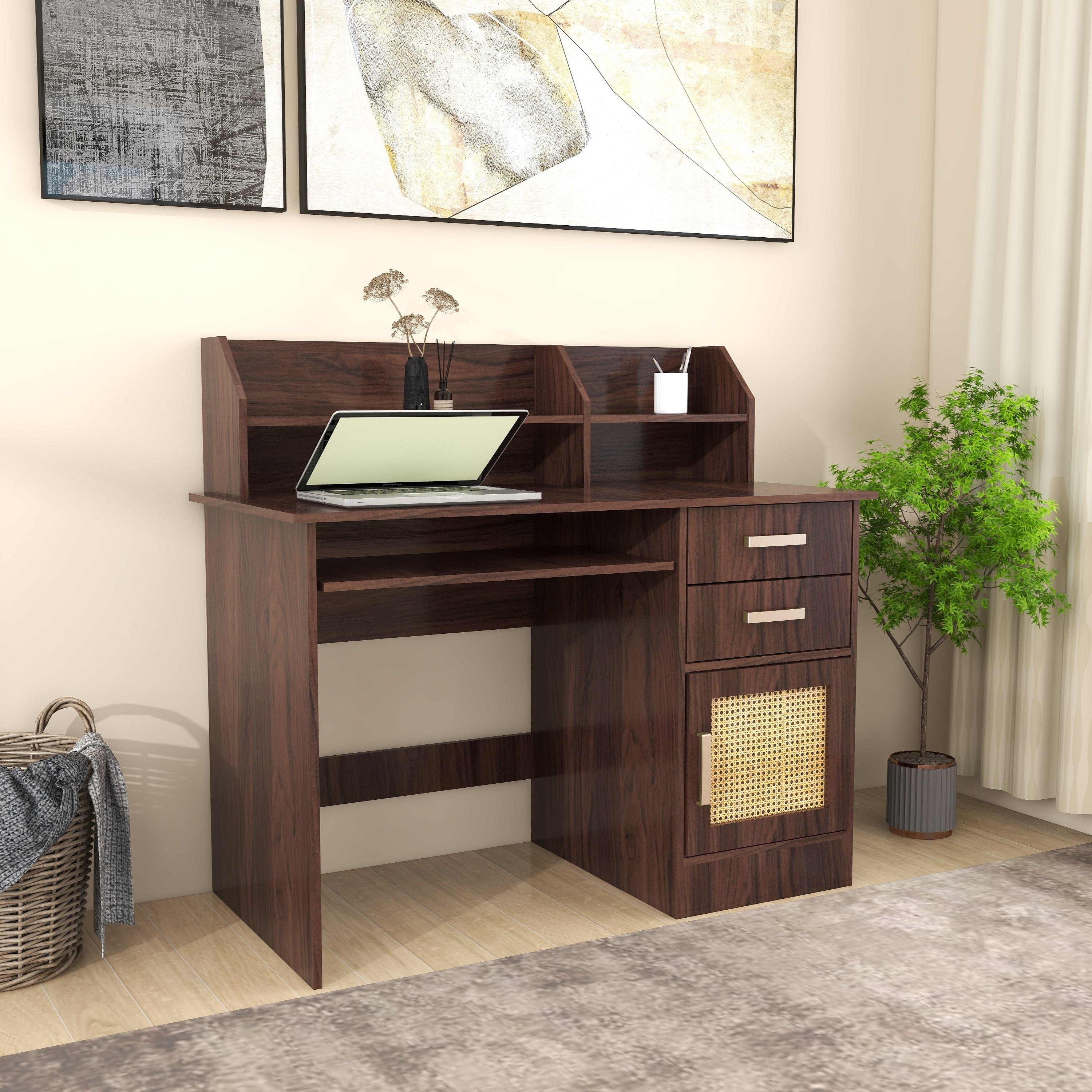 Shamon Engineered Wood Study Table With Rattan