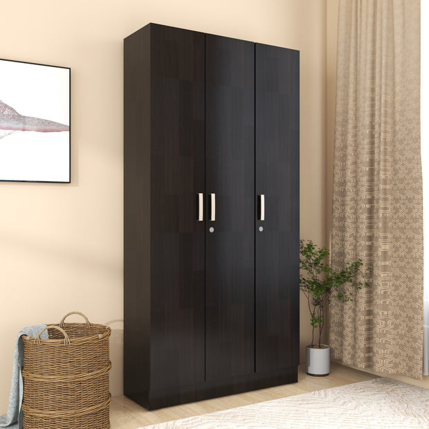 Kenzou 3-Door Engineered Wood Wardrobe – Modern Bedroom Almirah with Shelves