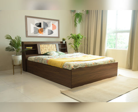 Timber Queen Bed with Walnut Finish and Box Storage – DF2H