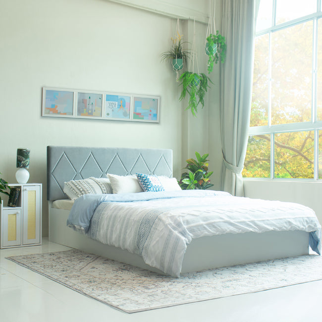 سرير كوين كونداليني - سرير منجد من الجلد الصناعي مع صندوق تخزين