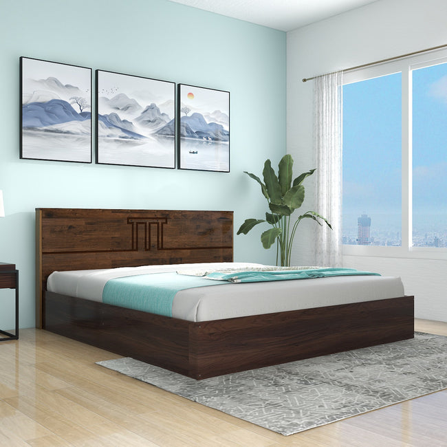 سرير ستيكس كوين - لوح رأس من الخشب الصلب مع صندوق تخزين