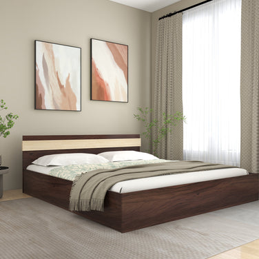 Joben Queen Bed with Non-Woven Storage – Engineered Wood, Walnut Finish – DF2H