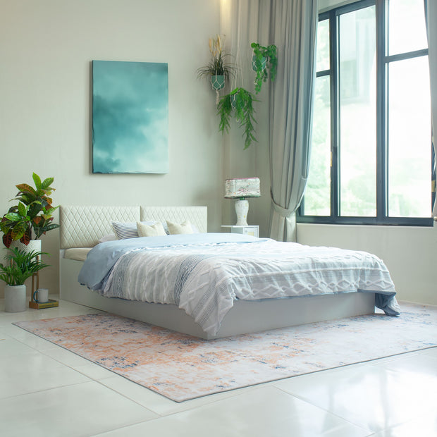 سرير كوين فاخر فاخر بقاعدة بيضاء مع صندوق تخزين (غير منسوج)