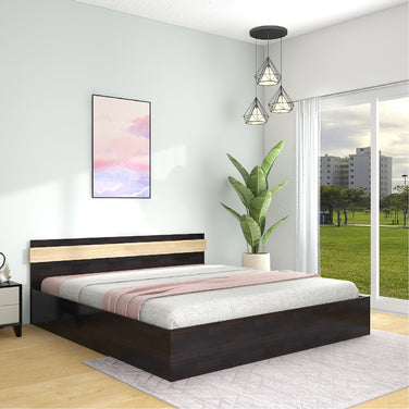 Joben Bed with Non-Woven Box Storage – Engineered Wood, Walnut Finish