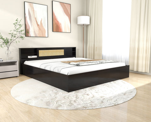 Kaito Queen Bed with Rattan Headboard and Box Storage – DF2H