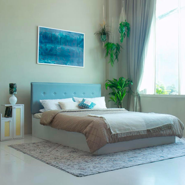 سرير فيراباد كوين - سرير منجد من الجلد الصناعي مع صندوق تخزين