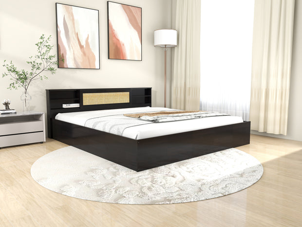 Kaito Queen Bed – Rattan Headboard with Box Storage (Non-Woven Base)
