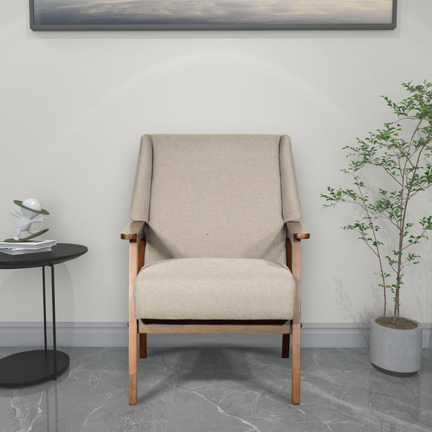 Daisuke 1-Seater Sofa in Beige Fabric with Wooden Frame – DF2H