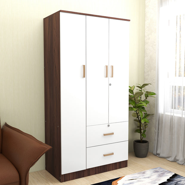 Ren 3-Door Engineered Wood Wardrobe – Spacious Bedroom Almirah with Shelves