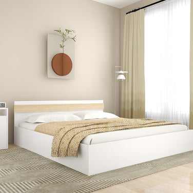 Joben Bed with Non-Woven Box Storage – Engineered Wood, Walnut Finish