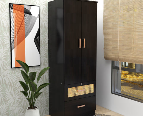 Ren 2-Door Wooden Wardrobe with Rattan Shutters – DF2H