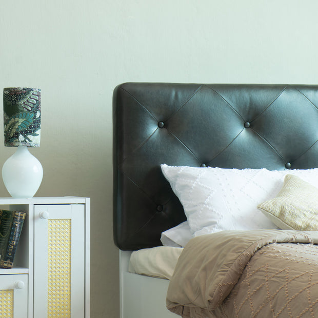 سرير فحمي مع قماش جلدي فاخر وصندوق تخزين - سرير كوين