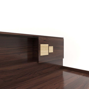 Kumiko Bed with Non-Woven Box Storage – Engineered Wood, Walnut Finish