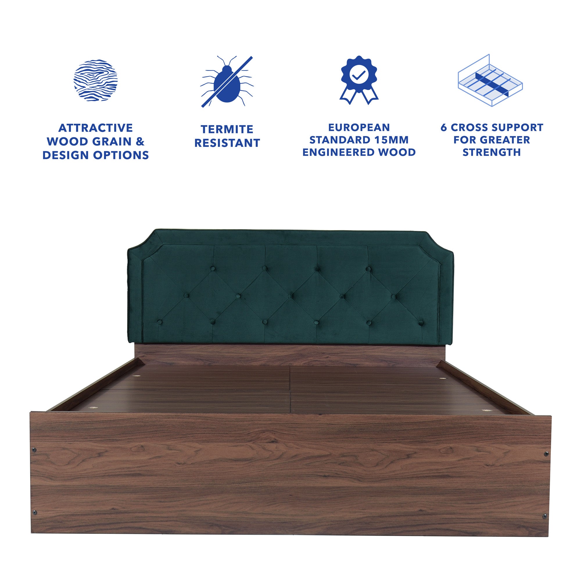 سرير سيتا كوين - مُنجّد بالجلد الصناعي مع صندوق تخزين