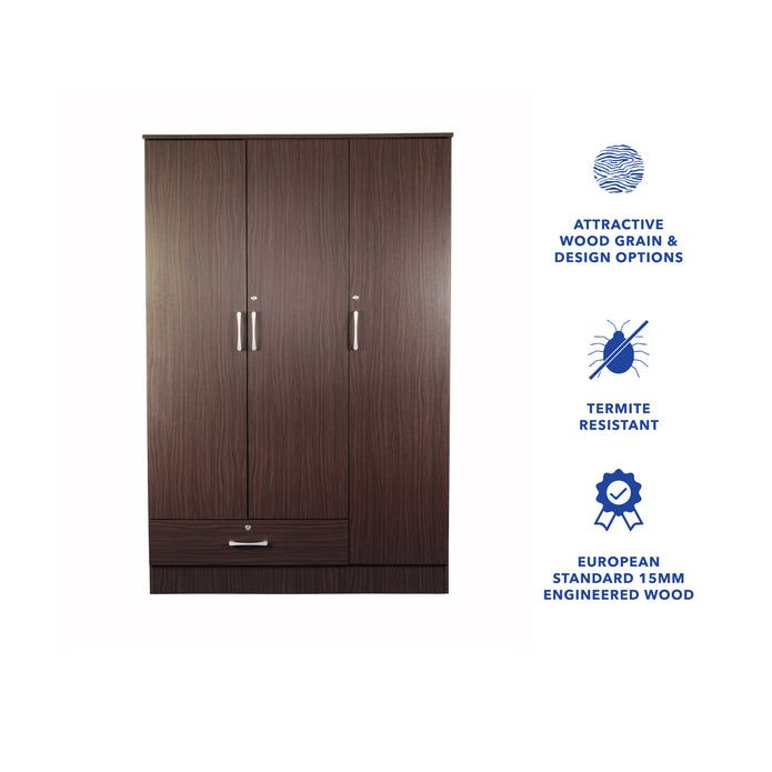 Housen 3-Door Wardrobe with Shelves (Engineered Wood)