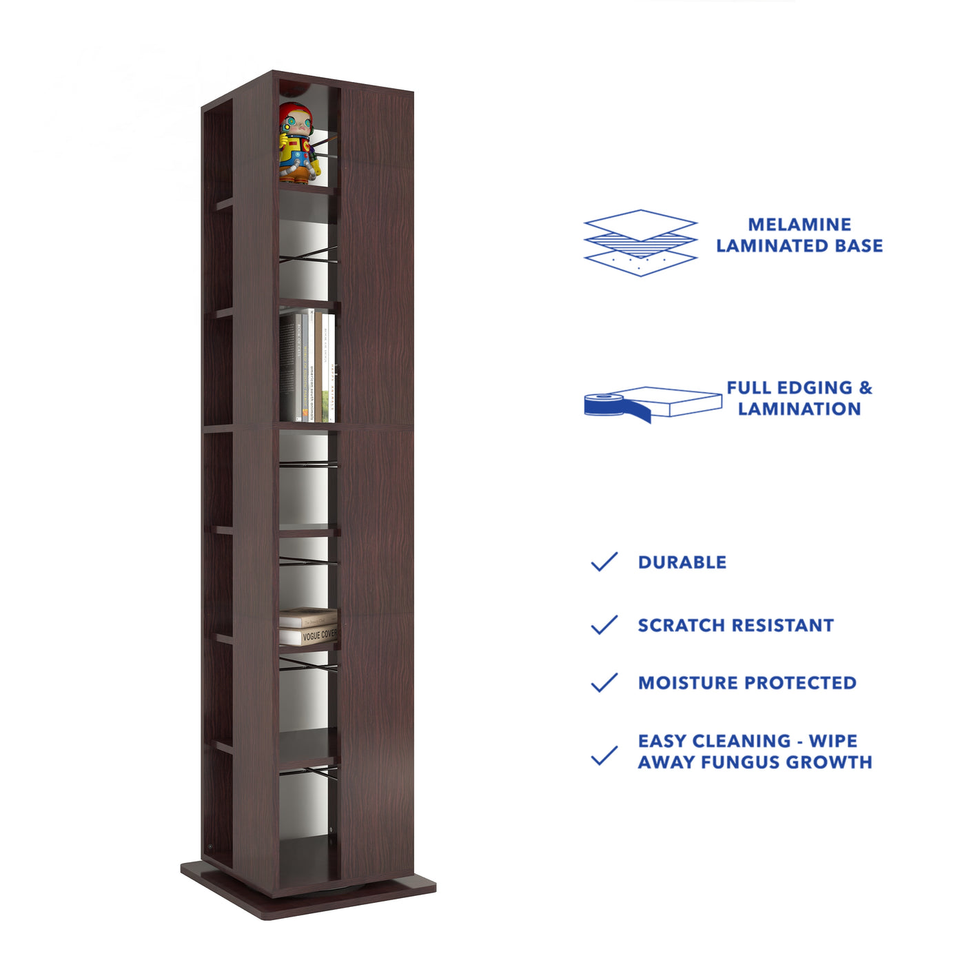 Shimada Rotatable Wooden Book Shelf – Columbia Walnut Finish