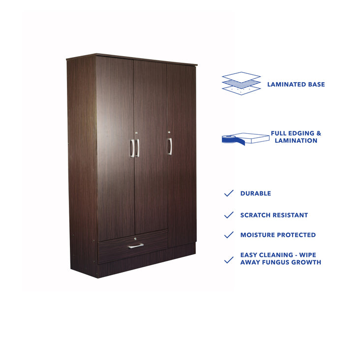 Housen 3-Door Wardrobe with Shelves (Engineered Wood)