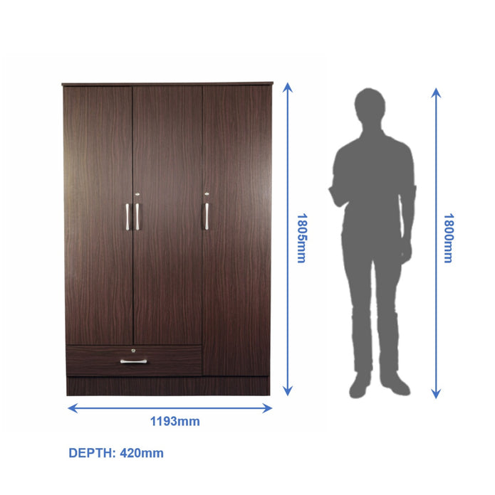 Housen 3-Door Wardrobe with Shelves (Engineered Wood)