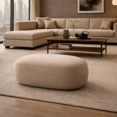 Arbore Dune luxury fabric pouf with solid wood base from Nocturne Collection by DF2H