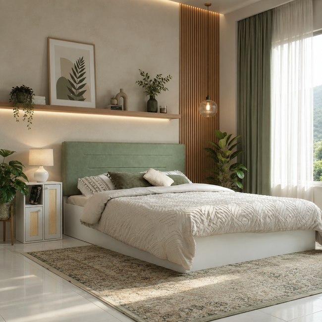 Ahimsa Queen Bed – Leatherette Upholstered with Box Storage