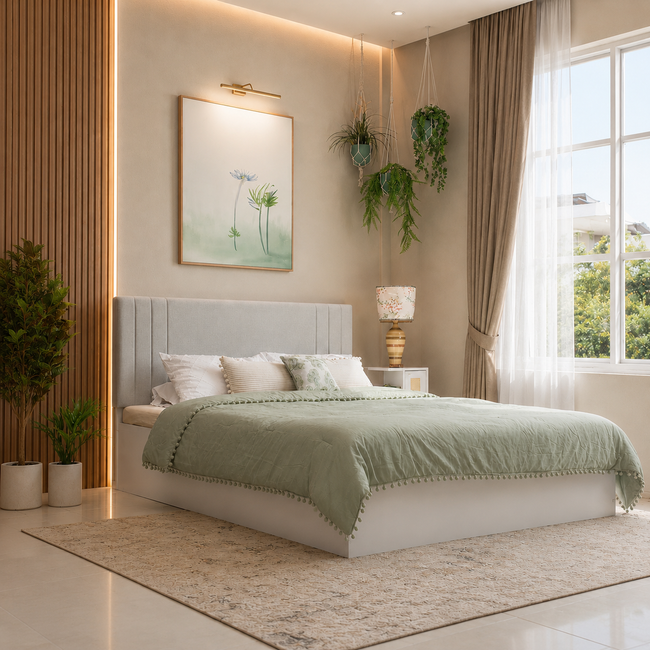 Ananda Queen Bed – Leatherette Upholstered Bed with Box Storage