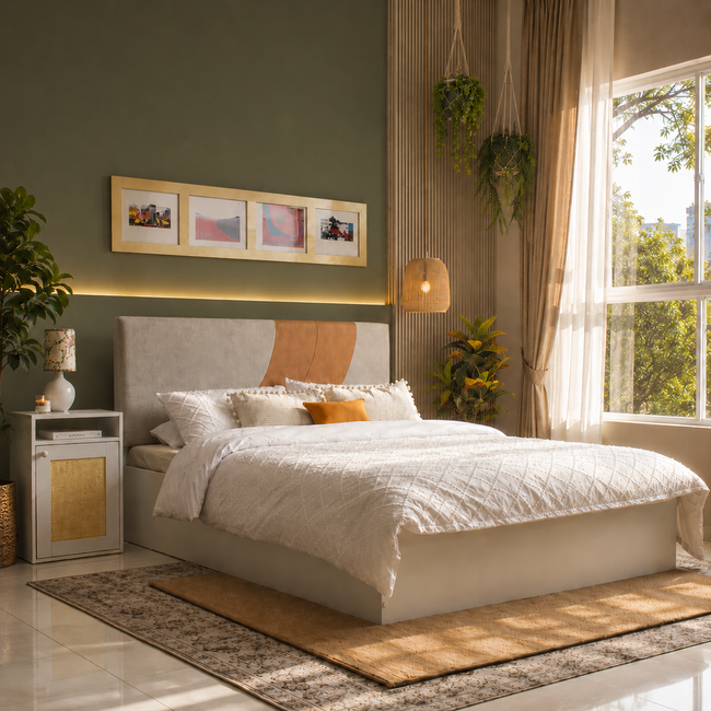 Ashtanga Queen Bed – Leatherette Upholstery with Box Storage