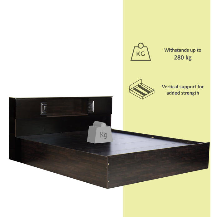 Aidos Bed with Solid Wood Headboard & Box Storage – Walnut Finish