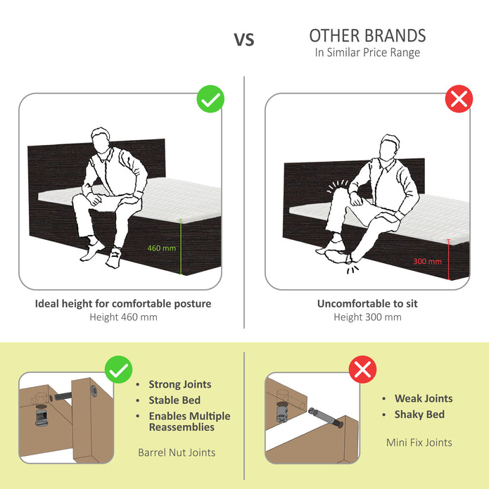 Aidos Bed with Solid Wood Headboard & Box Storage – Walnut Finish