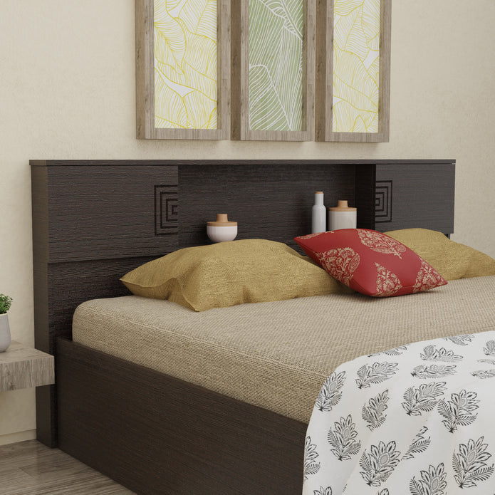Aidos Bed with Solid Wood Headboard & Box Storage – Walnut Finish