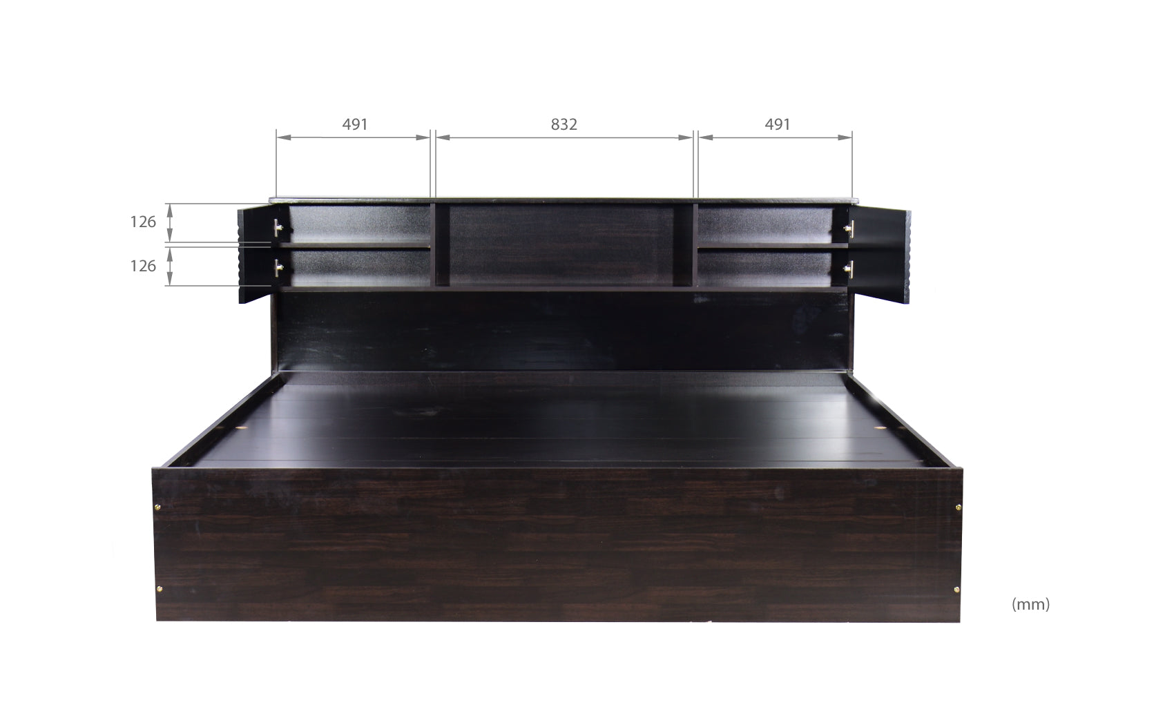 Aidos Bed with Solid Wood Headboard & Box Storage – Walnut Finish
