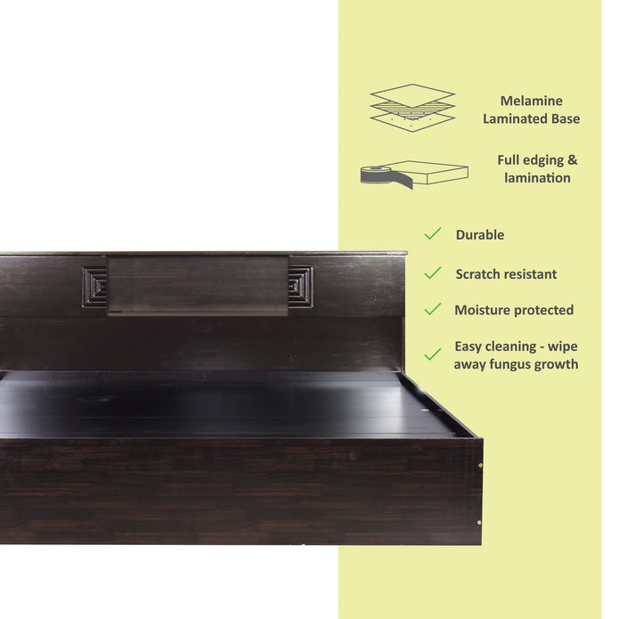 Aidos Bed with Solid Wood Headboard & Box Storage – Walnut Finish