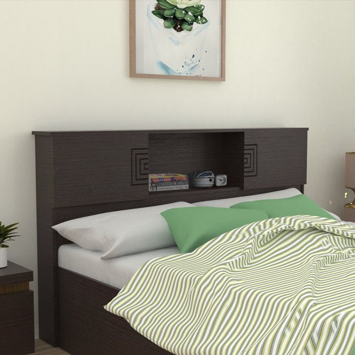 Aidos Bed with Solid Wood Headboard & Box Storage – Walnut Finish