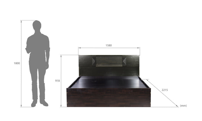 Aidos Bed with Solid Wood Headboard & Box Storage – Walnut Finish