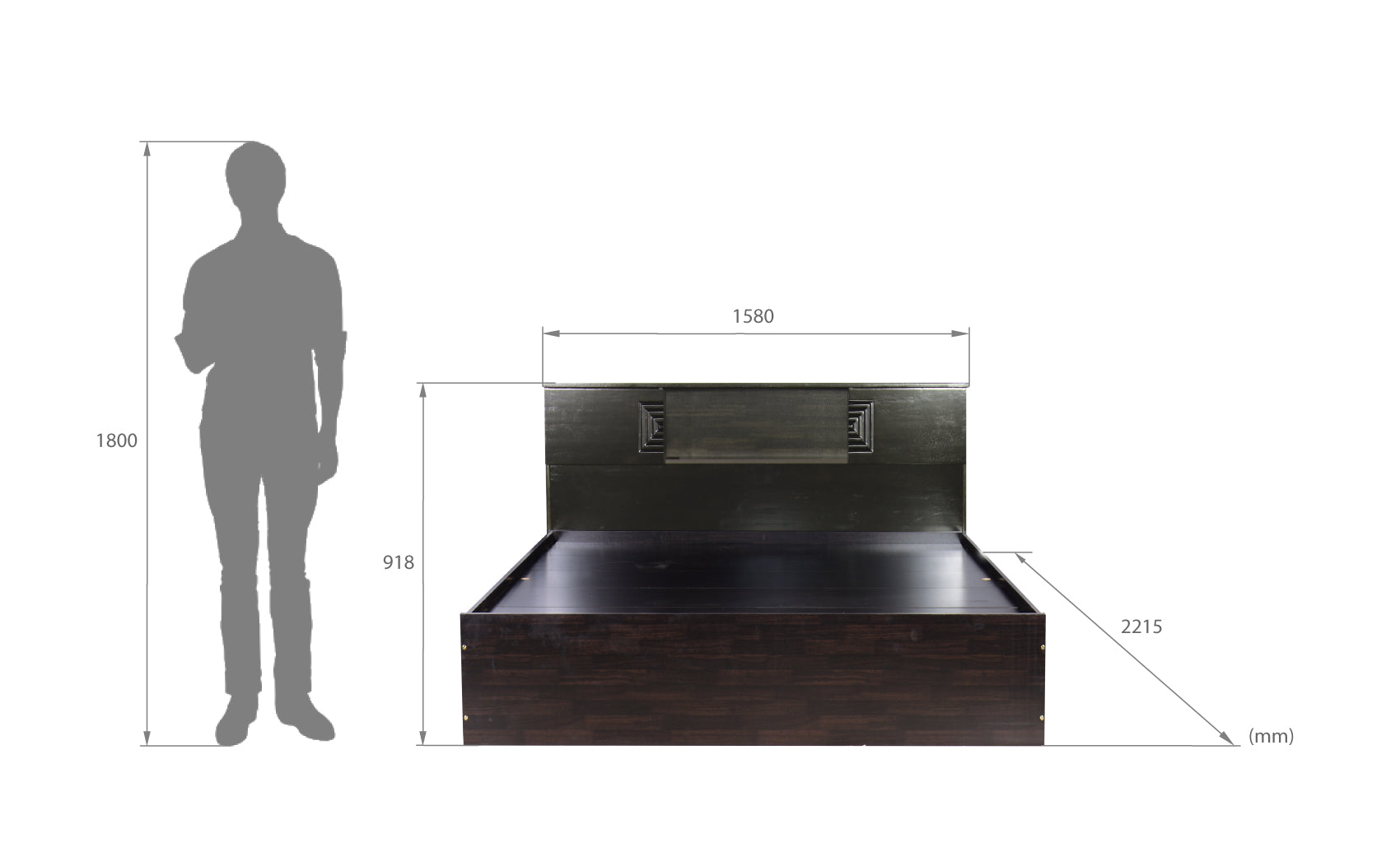 Aidos Bed with Solid Wood Headboard & Box Storage – Walnut Finish