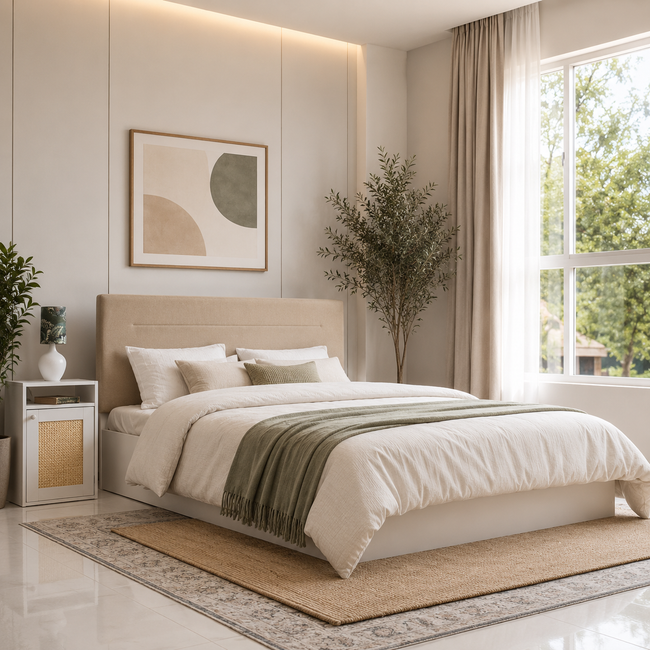 Bakhti Queen Bed – Leatherette Upholstered Bed with Box Storage