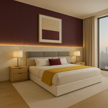 ÉLAN Lyra modern luxury bed with upholstered headboard