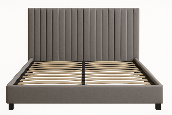 Bastion Upholstered Bed (Grey | Beige) — King & Queen