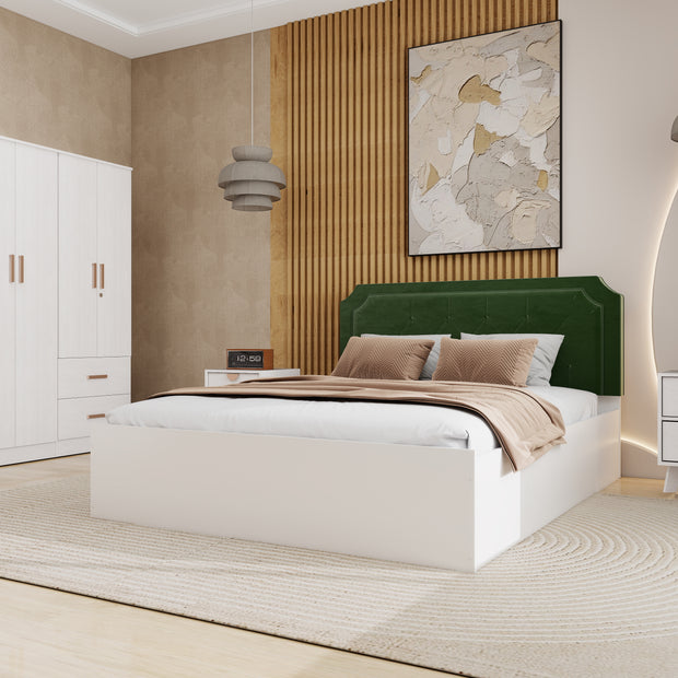 Citta Bedroom Set — Queen Upholstered Bed & 4-Door Wardrobe (White & Silver Oak)