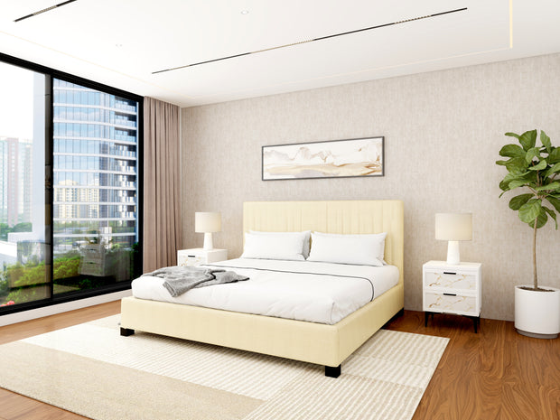 Bastion Upholstered Bed (Grey | Beige) — King & Queen
