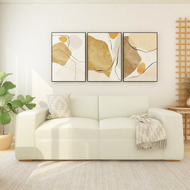 Atelier beige 3-seater fabric sofa with tufted back