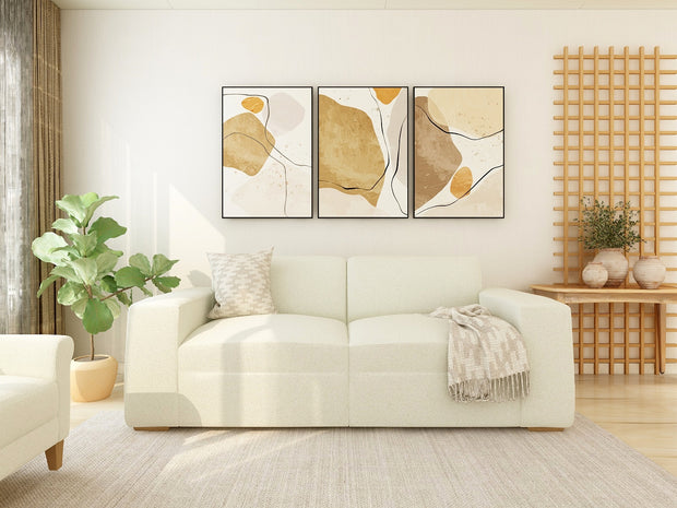 Atelier beige 3-seater fabric sofa with tufted back