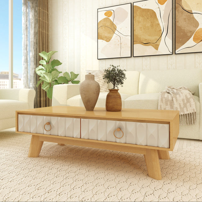 Sculpted Allure Collection – Echo Solid Wood Coffee Table | Modern Center Table with Storage