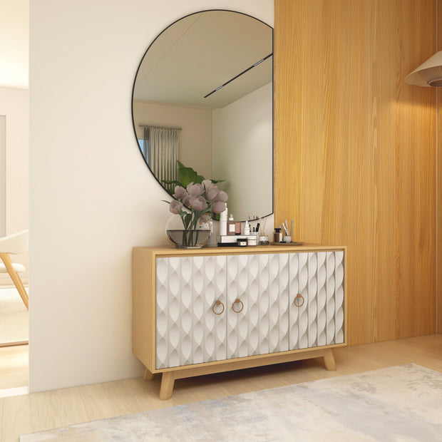 خزانة جانبية إيكو (كريمي، خشب مصمت) - خزانة تخزين عصرية