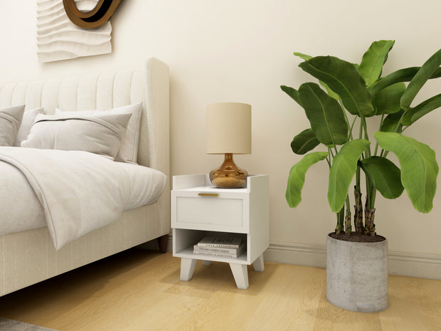 Eden White Nightstand – Minimalist Bedside Table with Drawer